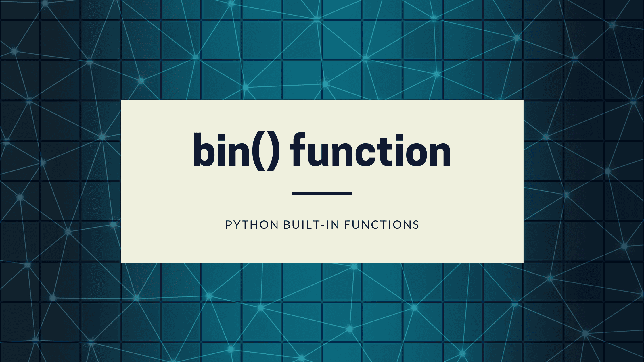 bin() function in Python